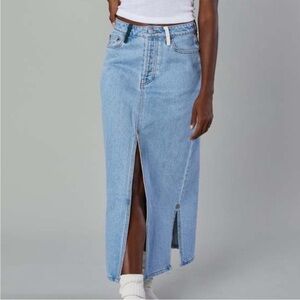 Still here pine panama long denim skirt